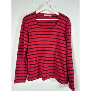Le Phare De La Baleine Womens XL Red Navy Striped Long Sleeve Cotton Top France